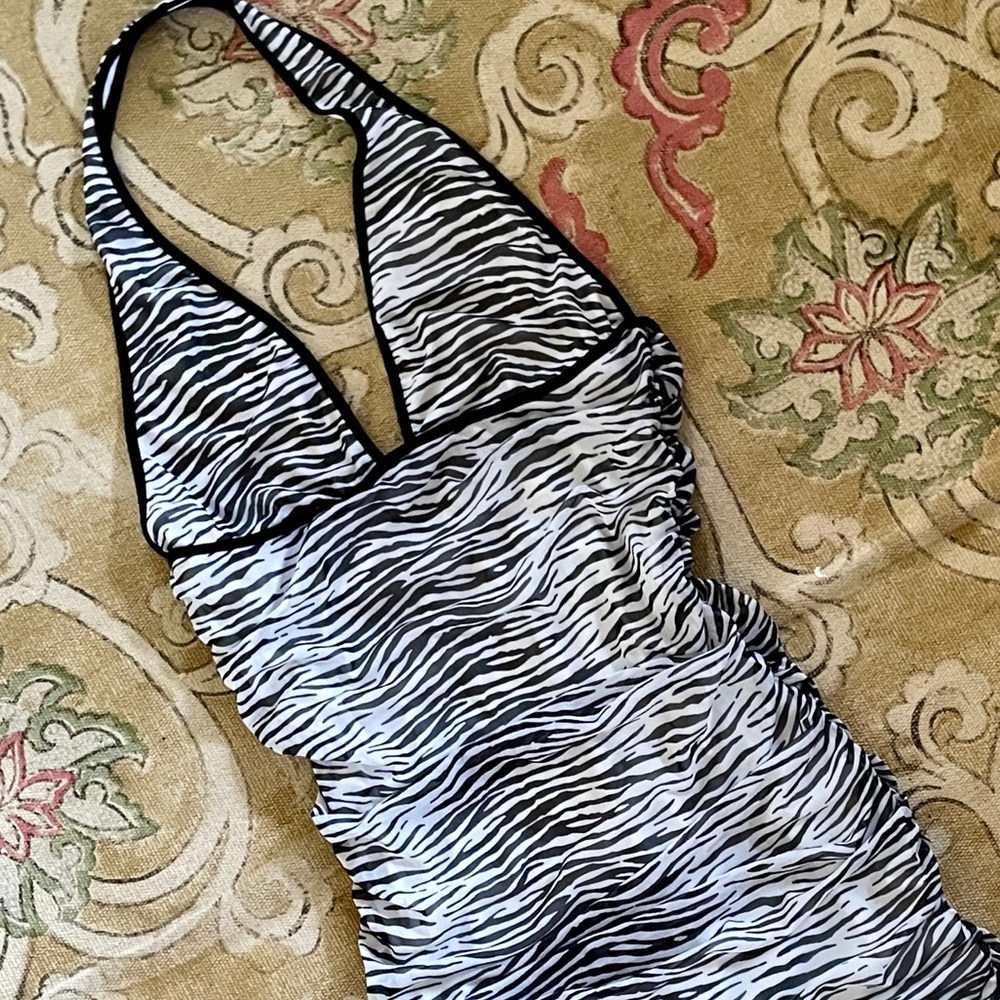 I.AM.GIA | Zebra Print Ruched Bodycon Halter Top Mini Dress, L or M ♥ Like new!